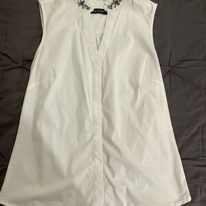 White Sleeveless Top with Embellished Collar